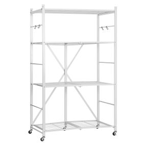 VEVOR Folding Storage Shelf with Wheels 4-Tier No Assembly Organizer Shelf White