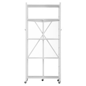VEVOR Folding Storage Shelf with Wheels 5-Tier Metal Shelving Unit White