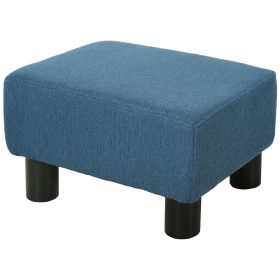 HOMCOM Ottoman Foot Rest Small Foot Stool Linen Fabric Cube for Living Room Blue