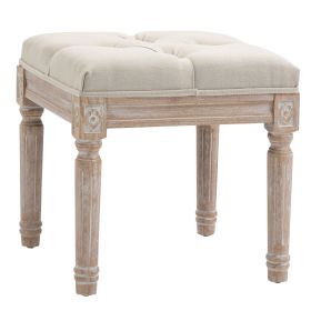 HOMCOM Vintage Ottoman 15.75" Tufted Foot Stool Upholstered Seat Rustic Wood Legs Beige Bedroom Living Room