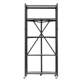 VEVOR Folding Storage Shelf with Wheels 5-Tier Metal Shelving Unit Black