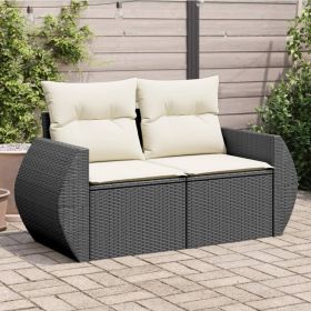Garden Sofa Black PE Rattan, Powder-Coated Steel, Polyester Medium