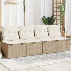 Garden Sofa Beige PE Rattan Four-seater Adjustable Feet