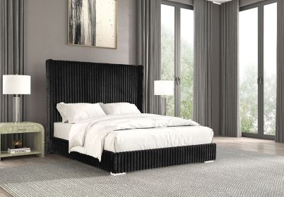 Bedroom Furniture Black Color Contemporary 1pc Twin Size Bed Fur Chenille Fabric Mattress Ready