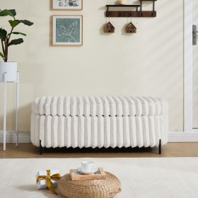 49.2" Wide Faux Fur Flip Top Storage Bench with Black Metal Legs, Bed End Stool Foot Rest for Living Room Entryway Dorm Bedroom,Beige