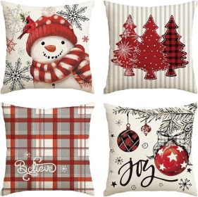 colorlife Winter Snowman Joy Snowflake Christmas Red Throw Pillow Covers