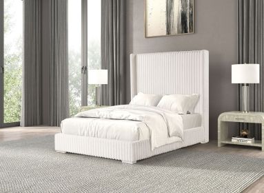 Bedroom Furniture White Color Contemporary 1pc Twin Size Bed Fur Chenille Fabric Mattress Ready