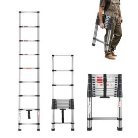 Telescoping Ladder, 8.5ft Stainless Steel Lightweight Extension Ladder, Multi-Button Retraction Collapsible Ladders, 330LBS Capacity & Non-Slip F