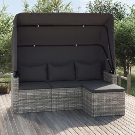 3-Seater Garden Sofa Grey PE Rattan 3 Seater Foldable