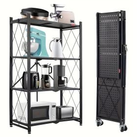 5-Tier Foldable Storage Rack with Wheels Multi-Purpose Metal Organizer for Kitchen Garage Laundry Room No Assembly Required Mobile Storage Shelf