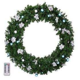 60in Pre-lit Christmas Wreath, Lighted Artificial Xmas Wreath With 220 Cold & Warm White Lights And 600 PVC Tips And DIY Ornaments, For Front Doo (Color: Green)