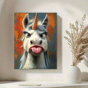 1 Piece Canvas Painting With Wooden Frame, Ready To Hang, Whimsical Unicorn Canvas Art Print - Framed Cartoon Wall Decor For Living Room, Bedroom (Option: 16x12inch)