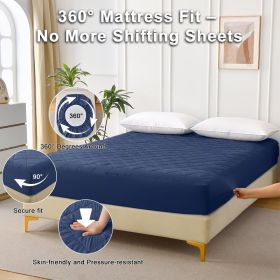 Diamond Grid Ultrasonic Waterproof Mattress Protector (Option: Navy blue-Q)
