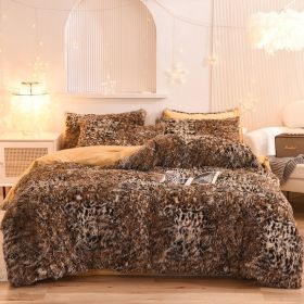 Luxury Thick Fleece Duvet Cover Queen King Winter Warm Bed Quilt Cover Pillowcase Fluffy Plush Shaggy Bedclothes Bedding Set Winter Body Keep War (Option: Leopard print-1.5m flat sheet)