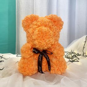Gifts for Women - Rose Bear - Rose Flower Bear Hand Made Rose Teddy Bear - Gift for Valentines Day;  Mothers Day;  Wedding and Anniversary & Brid (Color: Orange)