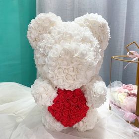 Gifts for Women - Rose Bear - Rose Flower Bear Hand Made Rose Teddy Bear - Gift for Valentines Day;  Mothers Day;  Wedding and Anniversary & Brid (Color: White red heart)