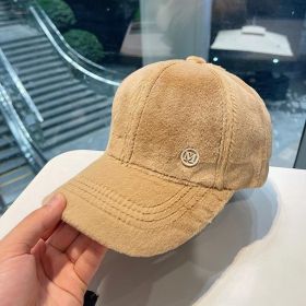 M Letter Rabbit Fur Blended Cap Ins Tide Brand Female Autumn And Winter All-match Plush Hat Suitable For Face Big Baseball Caps (Color: Khaki, size: 54-60CM)