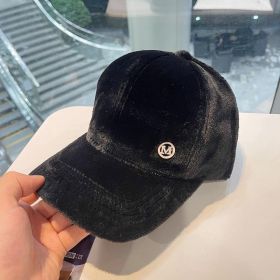 M Letter Rabbit Fur Blended Cap Ins Tide Brand Female Autumn And Winter All-match Plush Hat Suitable For Face Big Baseball Caps (Color: Black, size: 54-60CM)