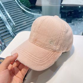 M Letter Rabbit Fur Blended Cap Ins Tide Brand Female Autumn And Winter All-match Plush Hat Suitable For Face Big Baseball Caps (Color: Pink, size: 54-60CM)