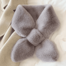 Fake Rabbit Fur Collar Scarf Women Warm Fur Cross Winter Scarf (Color: Grey)