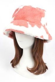 Cow Print Faux Fur Bucket Hat (Color: Pink, size: O/S)