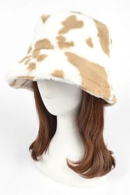 Cow Print Faux Fur Bucket Hat (Color: Beige, size: O/S)