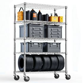 Steel Storage Shelving 5-Tier Utility Shelving Unit Steel Organizer Wire Rack with Wheels for Home,Kitchen,Office,Garage (Color: Chrome)