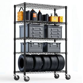 Steel Storage Shelving 5-Tier Utility Shelving Unit Steel Organizer Wire Rack with Wheels for Home,Kitchen,Office,Garage (Color: Black)