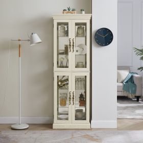 Lighted Glass Curio Display Cabinet,Display Cabinet,Glass Storage Cabinet Glass Wine cabinet Wood Frame Toy Display for Living Room, Kitchen (Color: Antique White)