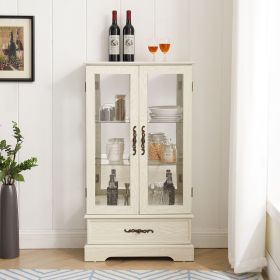 Glass Cabinet Lighted Glass Cabinet Curio Display Cabinet with Adjustable Glass Shelves 2 Doors and 1 drawer Cabinet Bulb Included Cherry (Color: White, Material: MDF+glass)