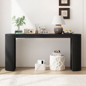 Curved Design Console Table with Unique Vertical Stripe Design ,Suitable for Living Room,Study and Entrance (Color: Black, Material: MDF)