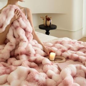 Ultra Soft Luxury Fluffy Faux Rabbit Fur Throw Blanket, Thick Warm Bubble Throw for Bed, Cozy Plush Reversible Blankets for Couch, Chair, Sofa (Color: Pink, size: 60*70 inch)