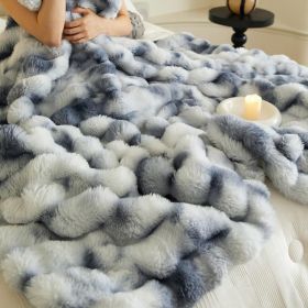 Ultra Soft Luxury Fluffy Faux Rabbit Fur Throw Blanket, Thick Warm Bubble Throw for Bed, Cozy Plush Reversible Blankets for Couch, Chair, Sofa (Color: Blue, size: 50*60 inch)